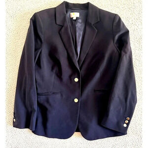 Pure‎ Collection Wool Dark Navy Blazer Gold Buttons Nautical Preppy